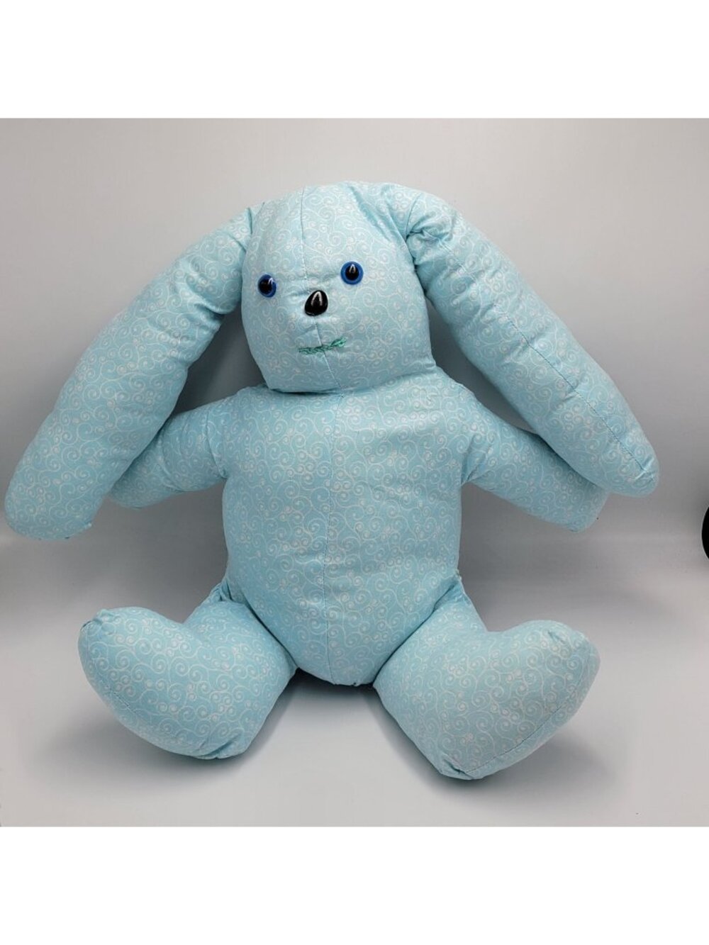 Handcrafted Blue Plush Bunny Toy With Swirl Pattern & Embroidered Details
